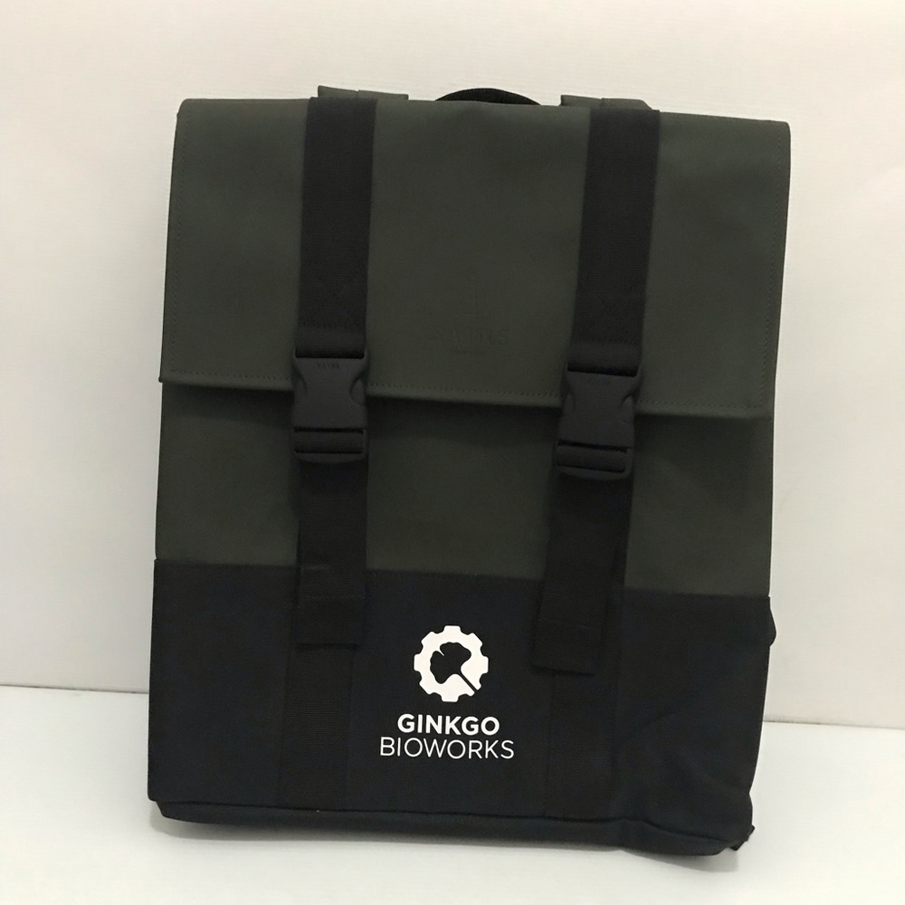 NWT Rains Ginkgo Bioworks Two-Tone Green & Black Roll-Top Backpack